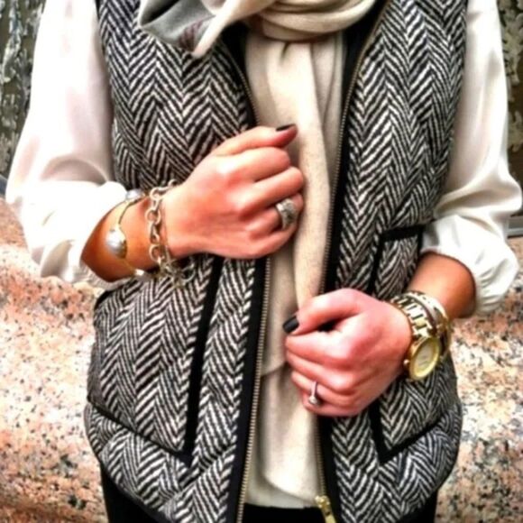 J. Crew Herringbone Excursion Quilted Full Zip Puffer Vest - Picture 5 of 15